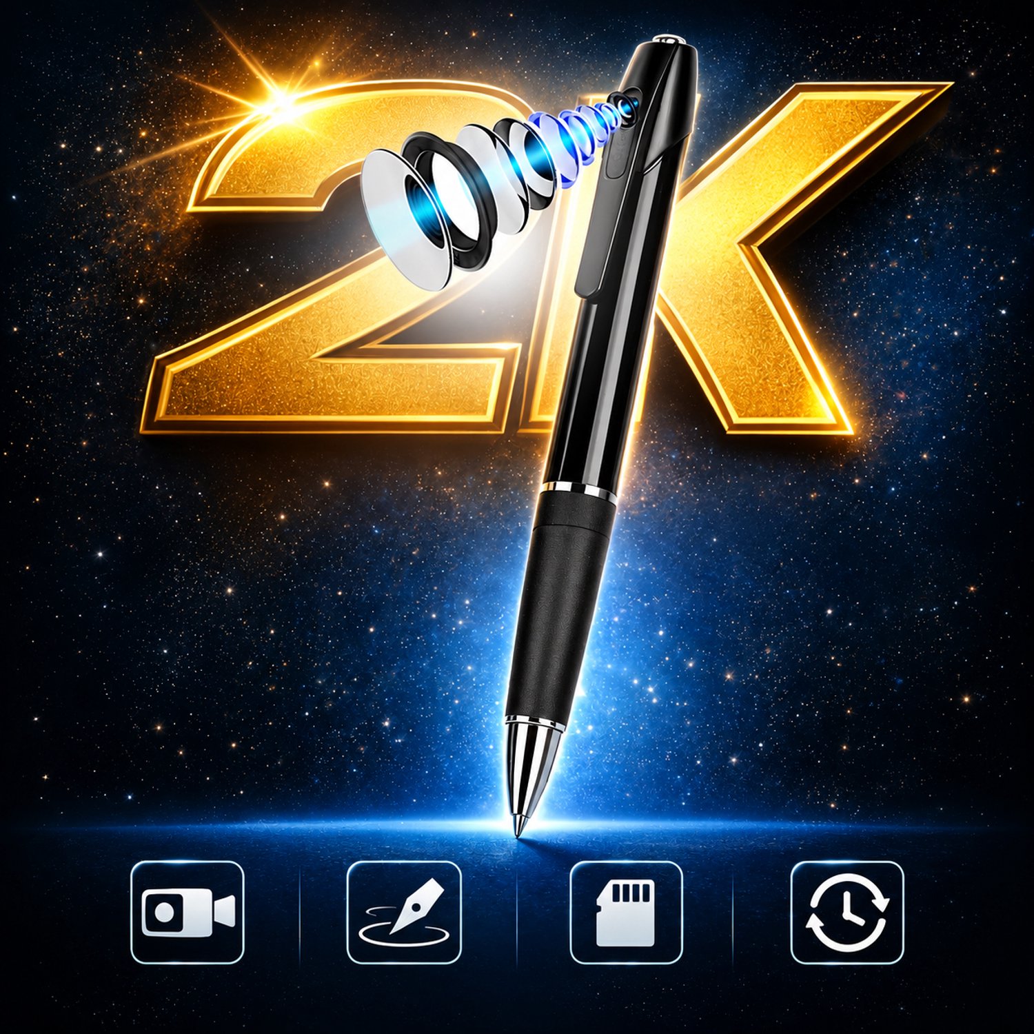 Spy Pen Camera 2K QHD – Verborgen Mini Camera in Pen met 64GB SD-kaart, Bewegingsdetectie en Loopopname