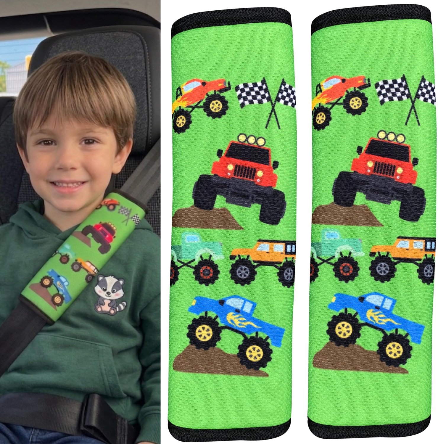 2x Veiligheidsriem Beschermers met Monstertruck Motief voor Kinderen