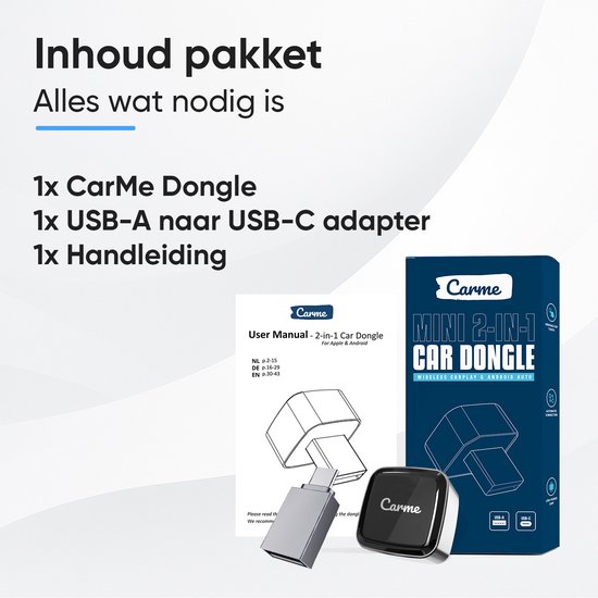 CarMe Ultra Mini 2-in-1 CarPlay Dongle - Draadloos CarPlay & Android Auto - USB-A & USB-C - Android Auto Dongle - Zilver — cadeau in Gadgets - foto 8