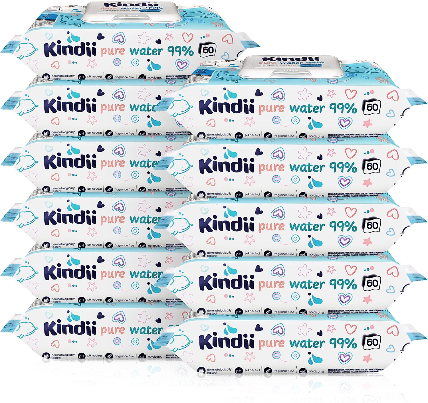 Kindii 99% Water Babydoekjes (Pack van 12 x 60)