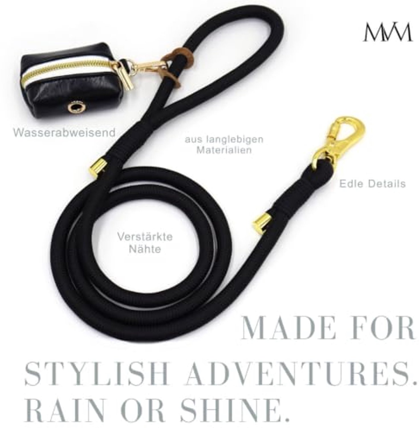 Hondenriem met halsband en poepzakhouder - Waterproof - Donkerbruin