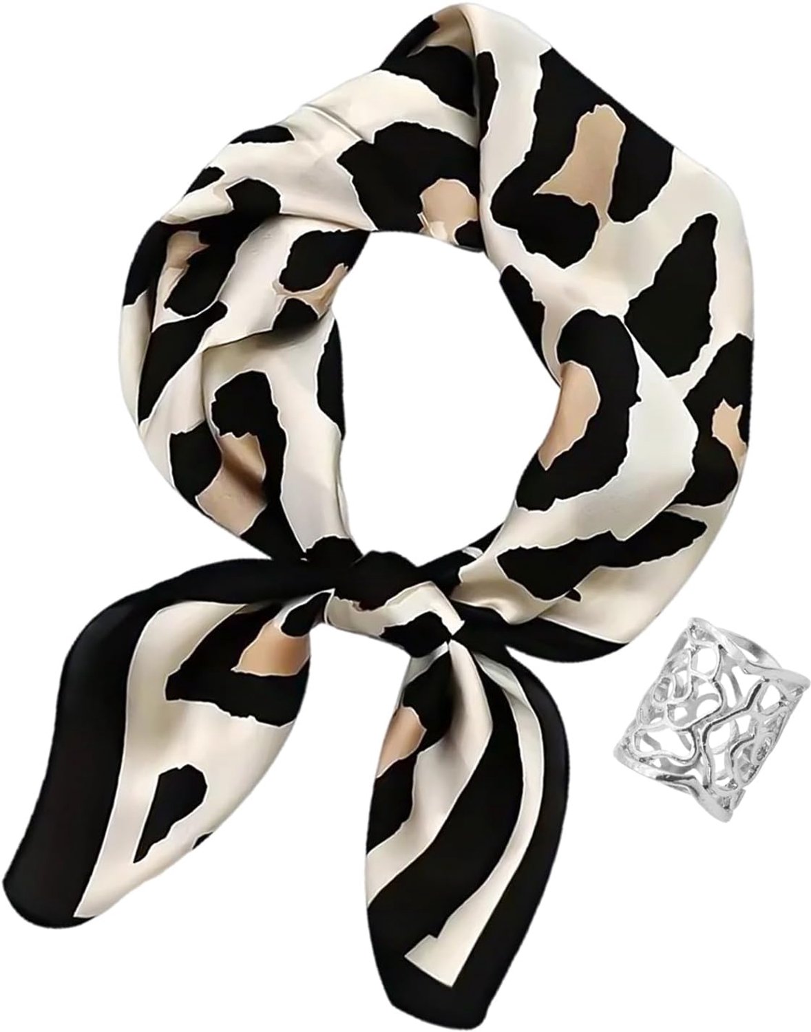 1 Vierkante Retro Damessjaal En 1 Zijden Sjaalgesp, Zacht En Zijdeachtig Materiaal, Multifunctioneel Decoratief Accessoire, Modekingstuk.