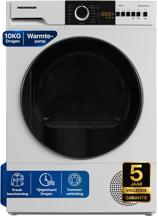 Heinner Warmtepompdroger – 10 KG – Wasdroger – 15 Programma’s – LED Display – Wit