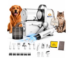 RoyalX Hondentondeuse met Stofzuiger en Föhn - 20-delige Hondentrimmer tondeuse voor dikke vacht - 2.0L Opvangbak - Honden trimset voor pootjes - Dieren tondeuse set voor Honden & Katten