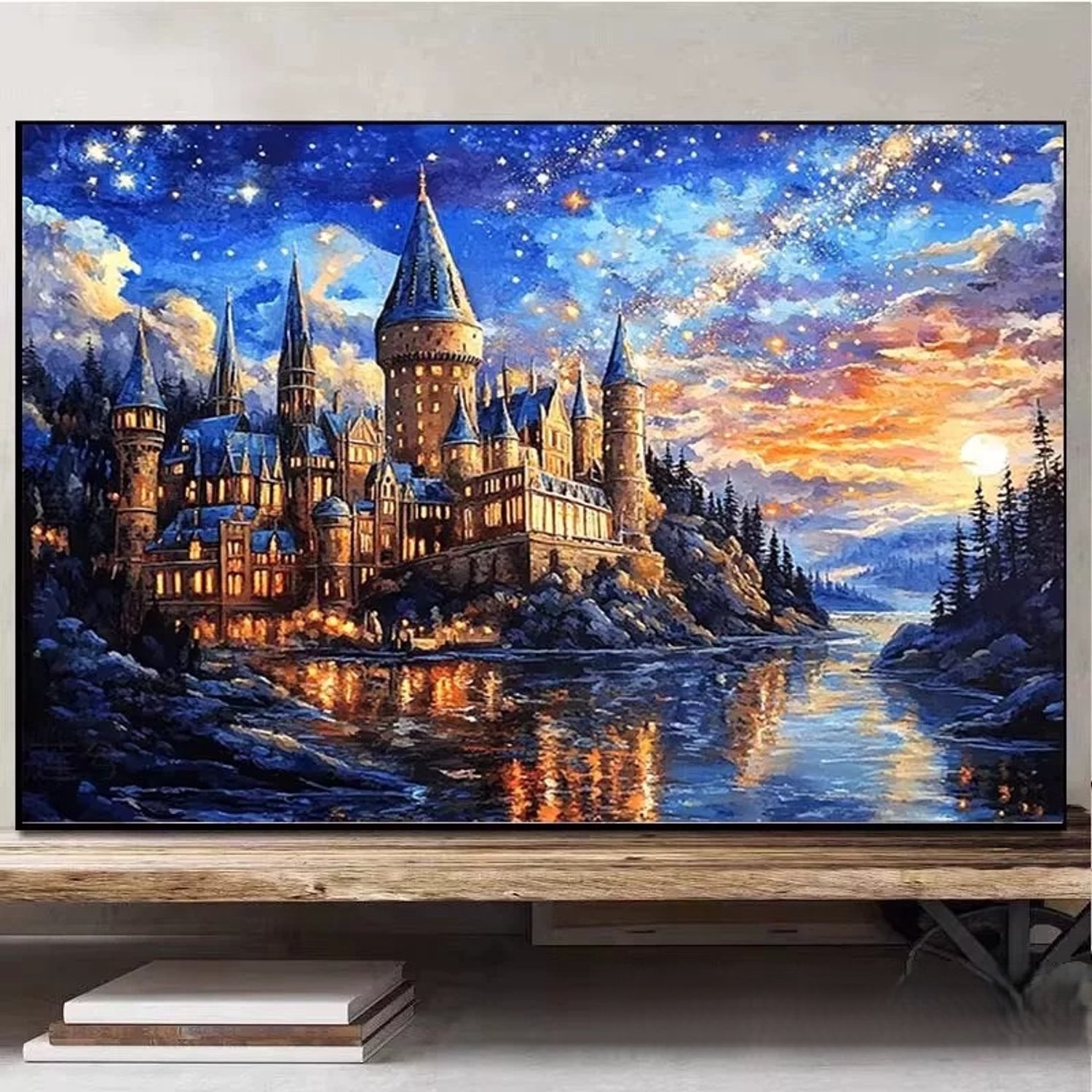 DIY kruissteekborduurpakket/Olieverfschilderstijl - Magisch Kasteel/gedrukt kruissteekpatroon borduurpakket (frame niet inbegrepen) 40*60CM
