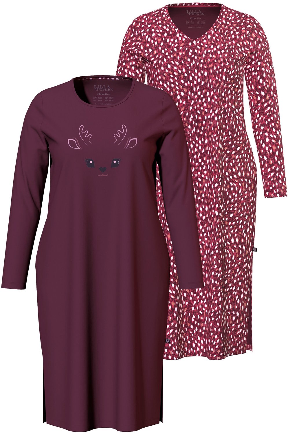 Ulla Popken - Dames - Bigshirts set van 2 ronde hals / V-hals lange mouwen - Donkerbruin - Maat 42+