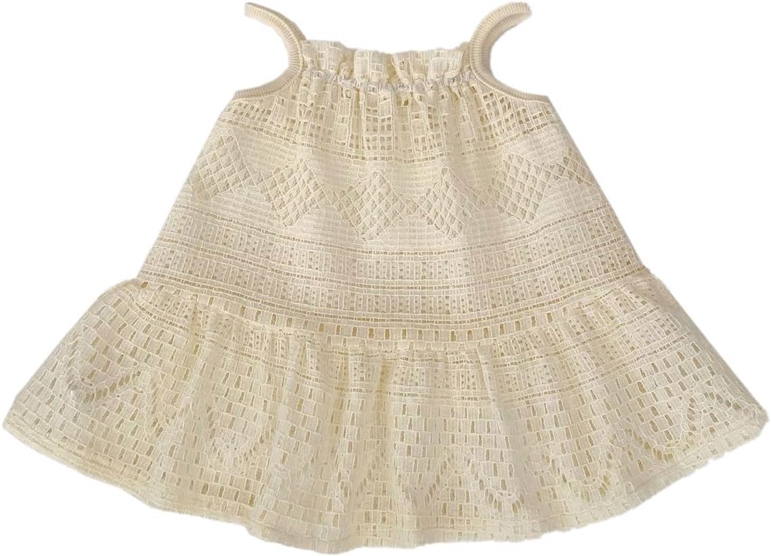 Spaghettibandjesjurk voor Babymeisjes, Holle Prinsessenjurk met Kanten Bretels, Mouwloze A-lijn Jurk met Bloemenborduursel en Elastische Hals voor 6 Maanden-5 Jaar, Beige