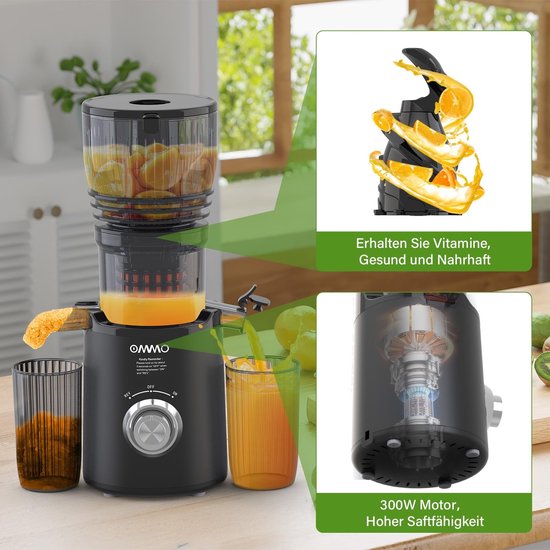 Slow Juicer voor Fruit en Groenten met 148mm Voedingstuit in Zwart — afbeelding 2