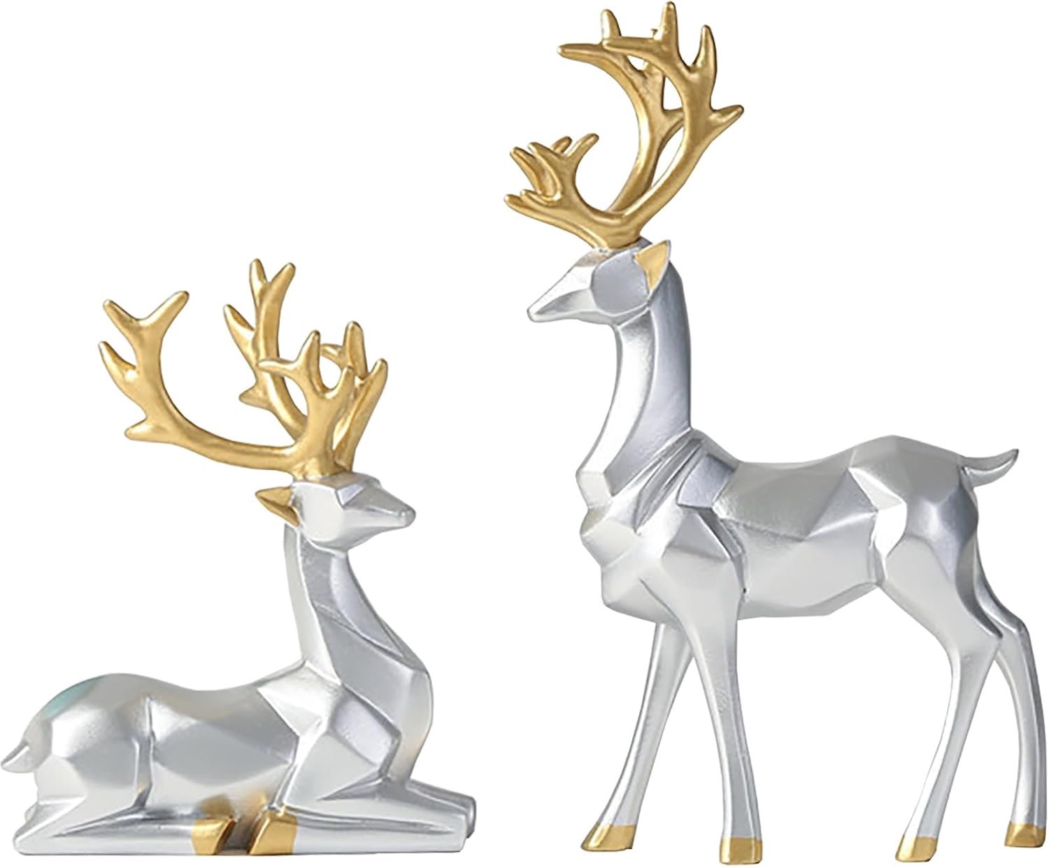 2 stuks hertendecoratie, paar hertenfiguren, wit, desktopornament, hars, eland, rendier, figuur, decoratie, kerstdecoratie voor woonkamer, slaapkamer, Kerstmis (zilver)