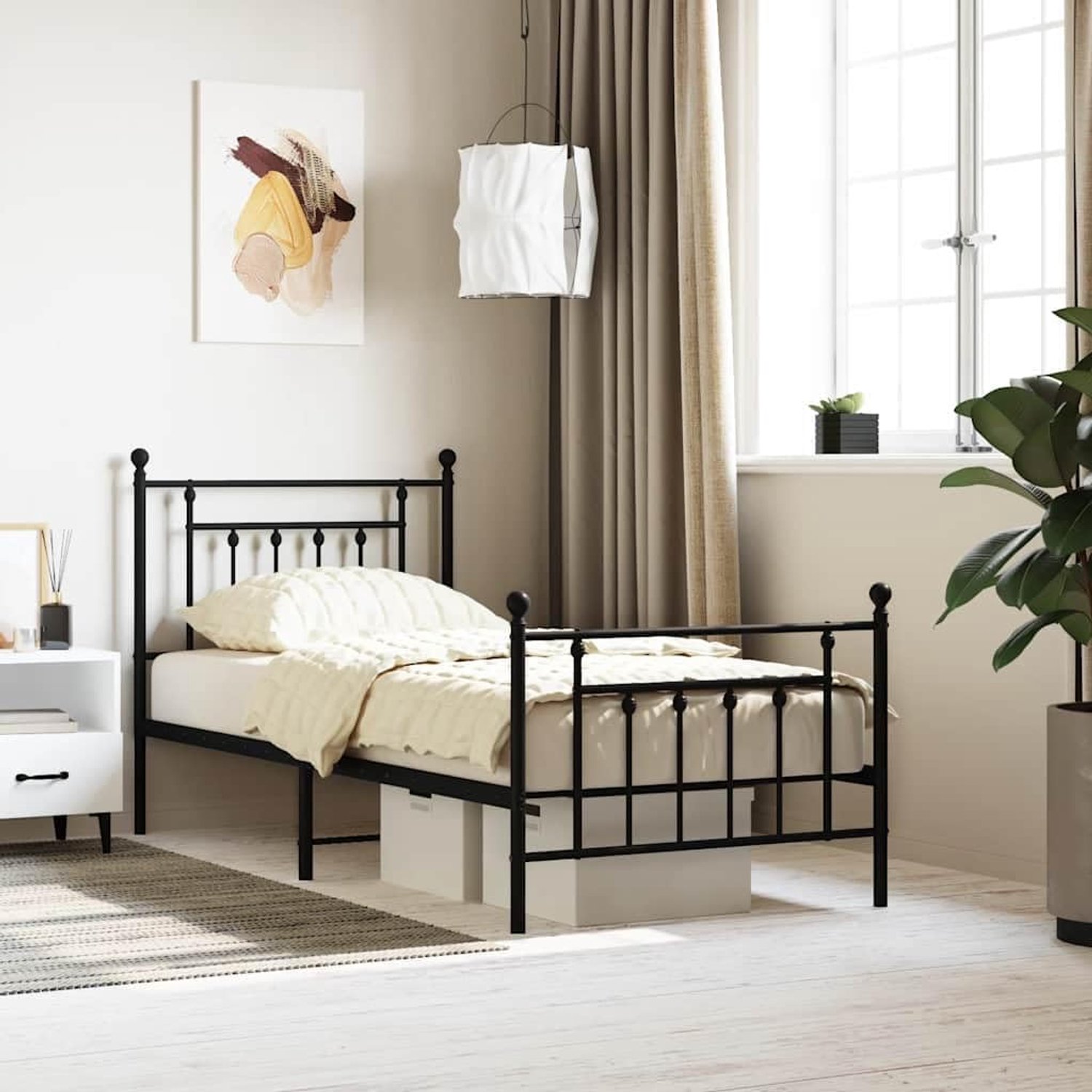 Stalen bedframe met opbergruimte klassiek zwart 90x200 cm