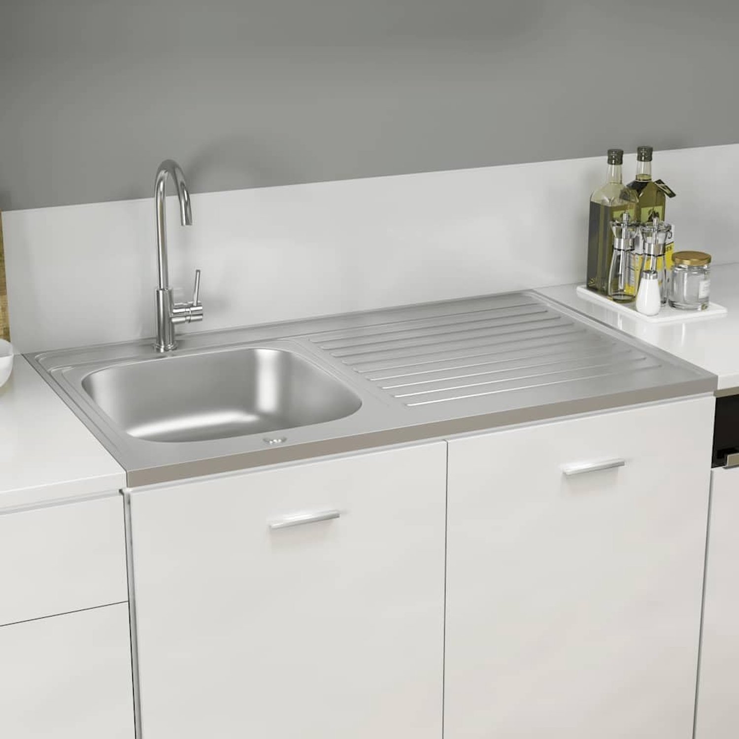 Keukengootsteen met afdruiprek 1000x600x155 mm roestvrij staal inbouwspoelbak omkeerbaar inclusief afvoergarnituur zilver