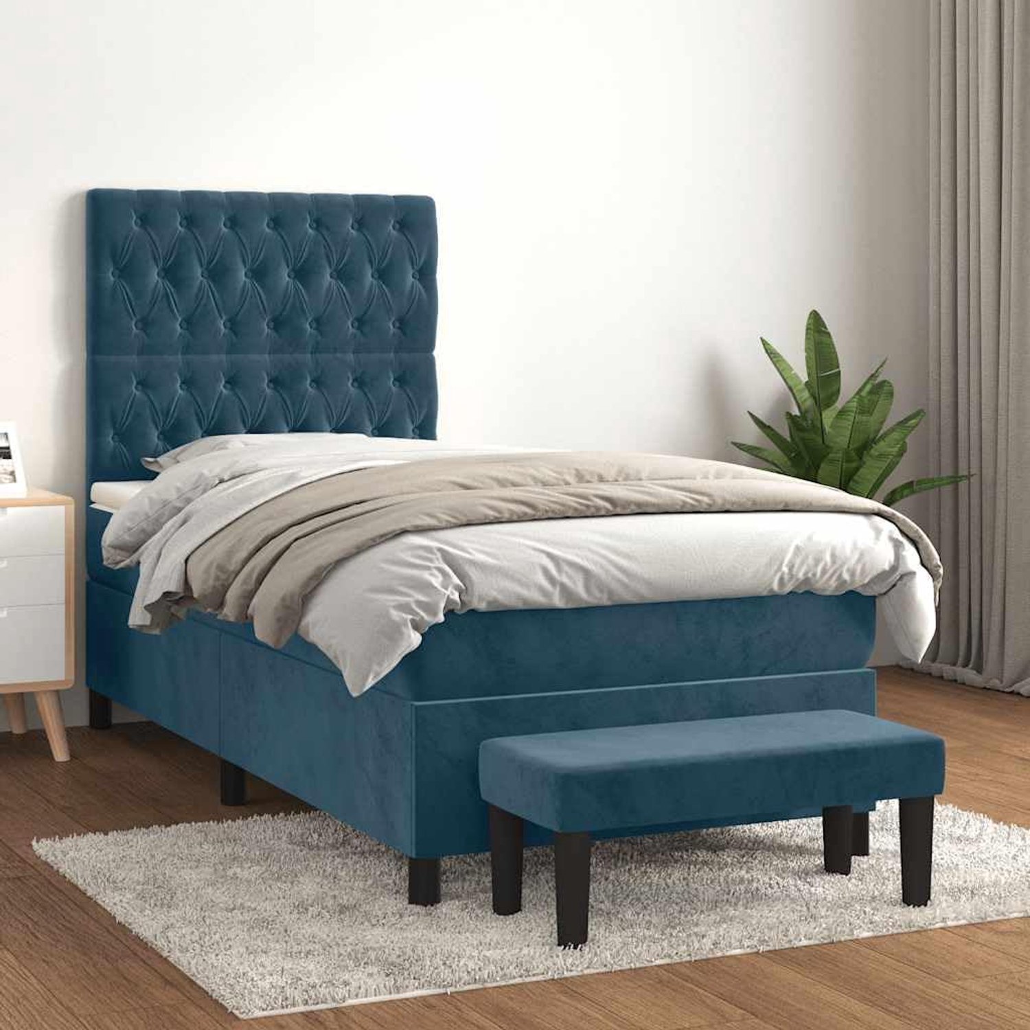 Verstelbaar hoofdbord pocketvering 90x190cm donkerblauw