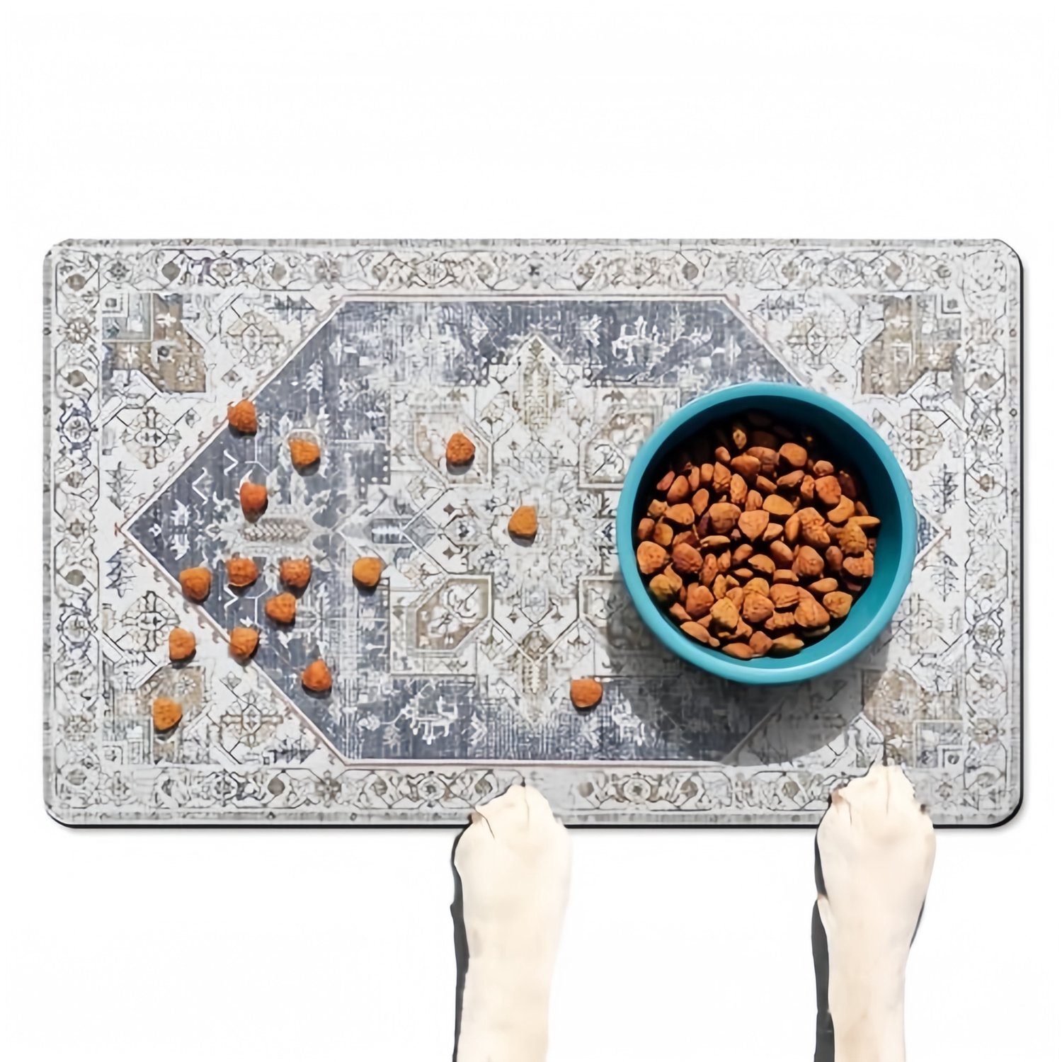 Huisdiermat – Voermat voor honden – Absorberende mat – Mat voor voer- en drinkbakken – Sneldrogend (houdt de voerplek droog en schoon) – Antislip – Eenvoudig dagelijks te reinigen (veeg het oppervlak simpelweg af met een vochtige doek)-50 x 80 cm
