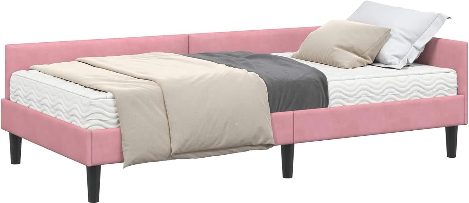 Hoekbedframe met matras, 2 stuks, grijs, fluweel