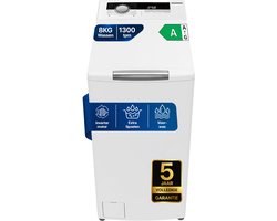 Heinner HWM-TL8013IVA++ Bovenlader Wasmachine 8 kg – 1300 tpm – Inverter Motor – Energieklasse A – 15 Programma’s met 15-minuten Snelprogramma – Trommelreiniging – Wit – 5 Jaar Garantie