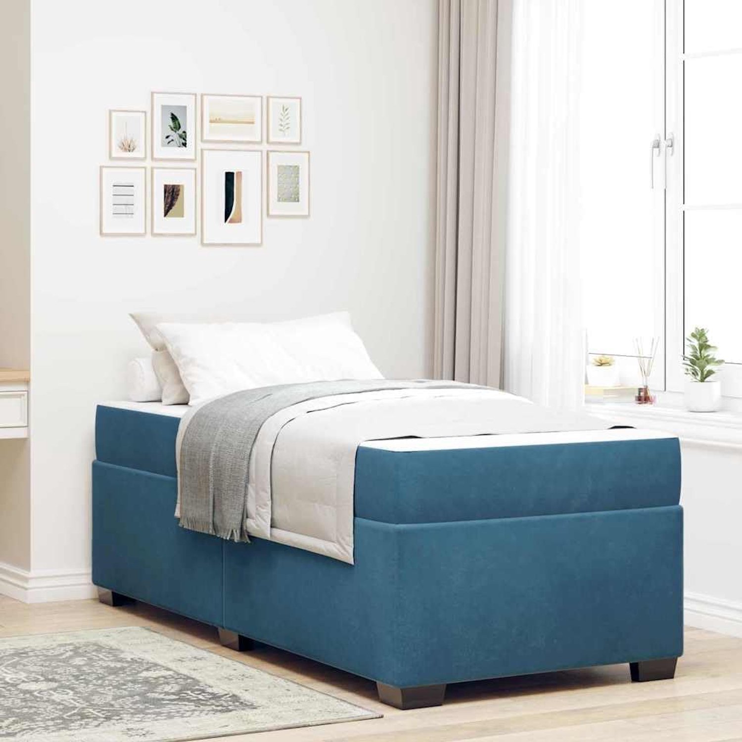 Slaapbankbed met matras modern elegant 100 x 200 cm donkerblauw