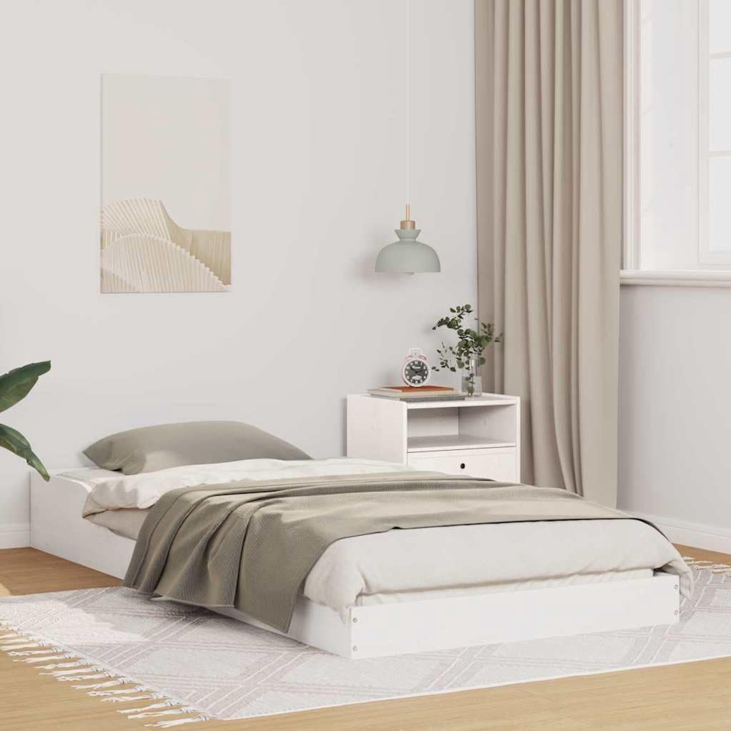 Grenenhout minimalistisch platformbed Wit 90 x 220 cm