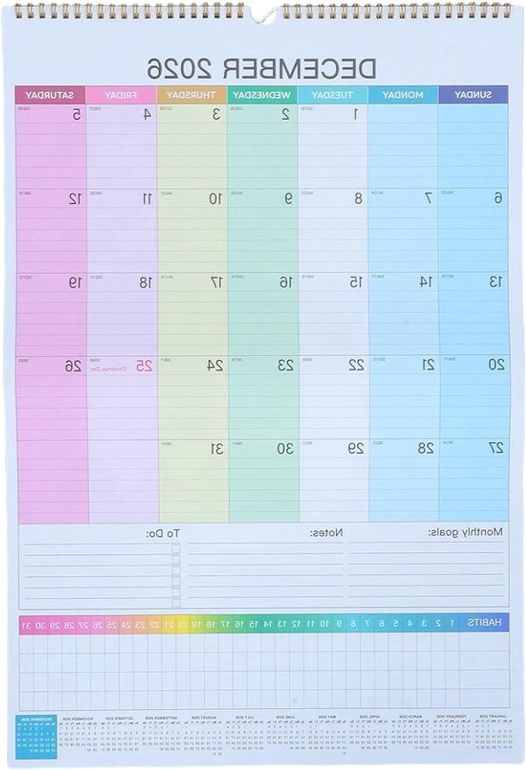 Wandkalender 2026-2027 - Jaarplanner - Afspraken en taken plannen - Spiraalbinding - 5580 x 3800 cm - Meerkleurig