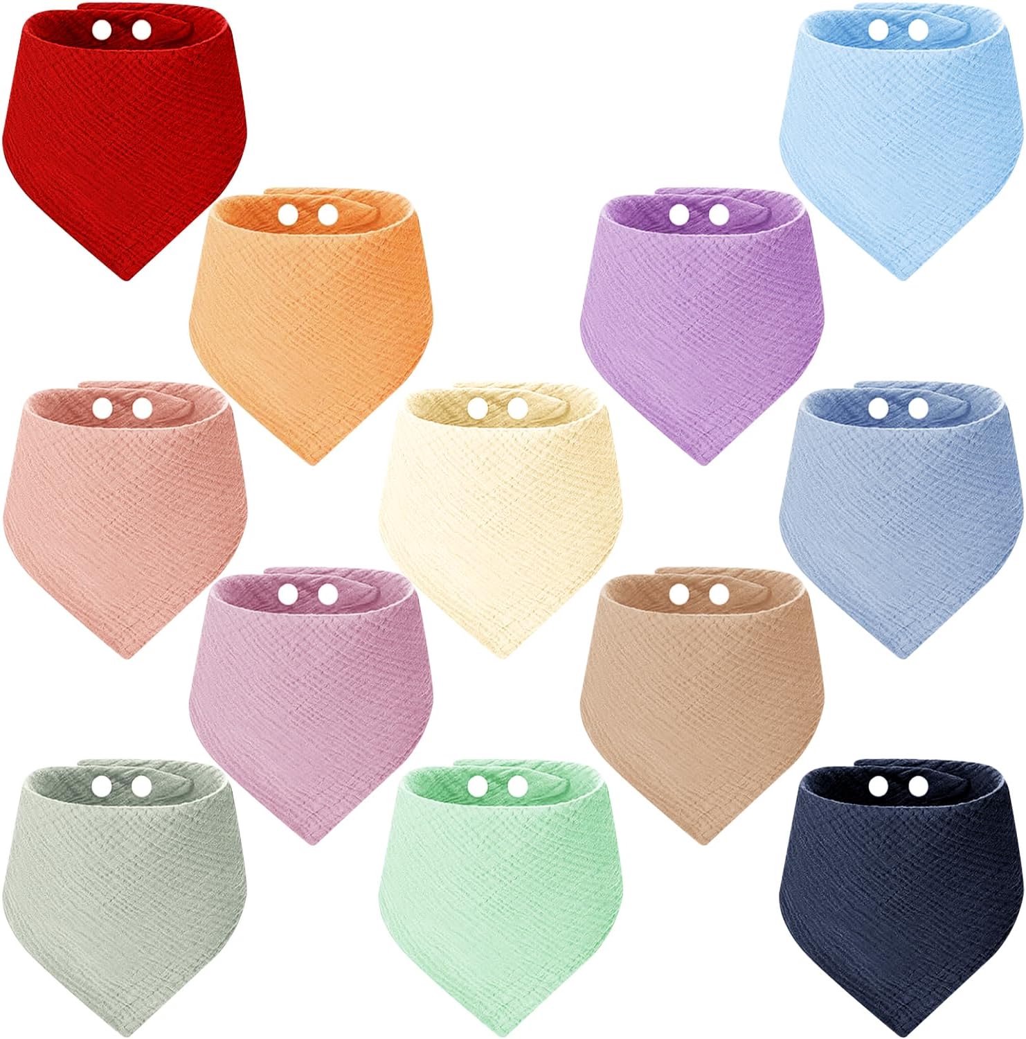 12 stuks Sabberslabbetje baby, absorberende driehoekige doek, zachte mousseline halsdoek baby met 2 verstelbare drukknoppen voor peuters, uniseks, jongens