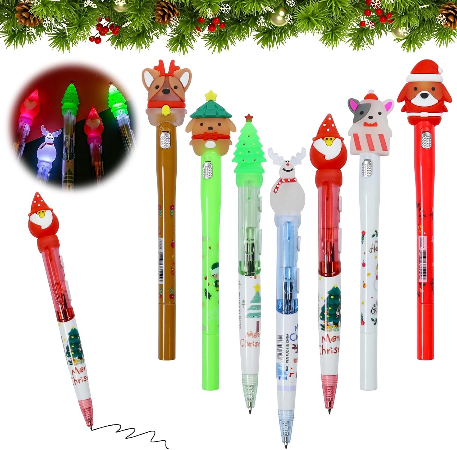 7 stuks, drukbalpen, 0,5 mm, kerstbalpen, schrijfvulpen, gelpen, Kerstmis, kleinigheden voor schrijven, school, kantoor