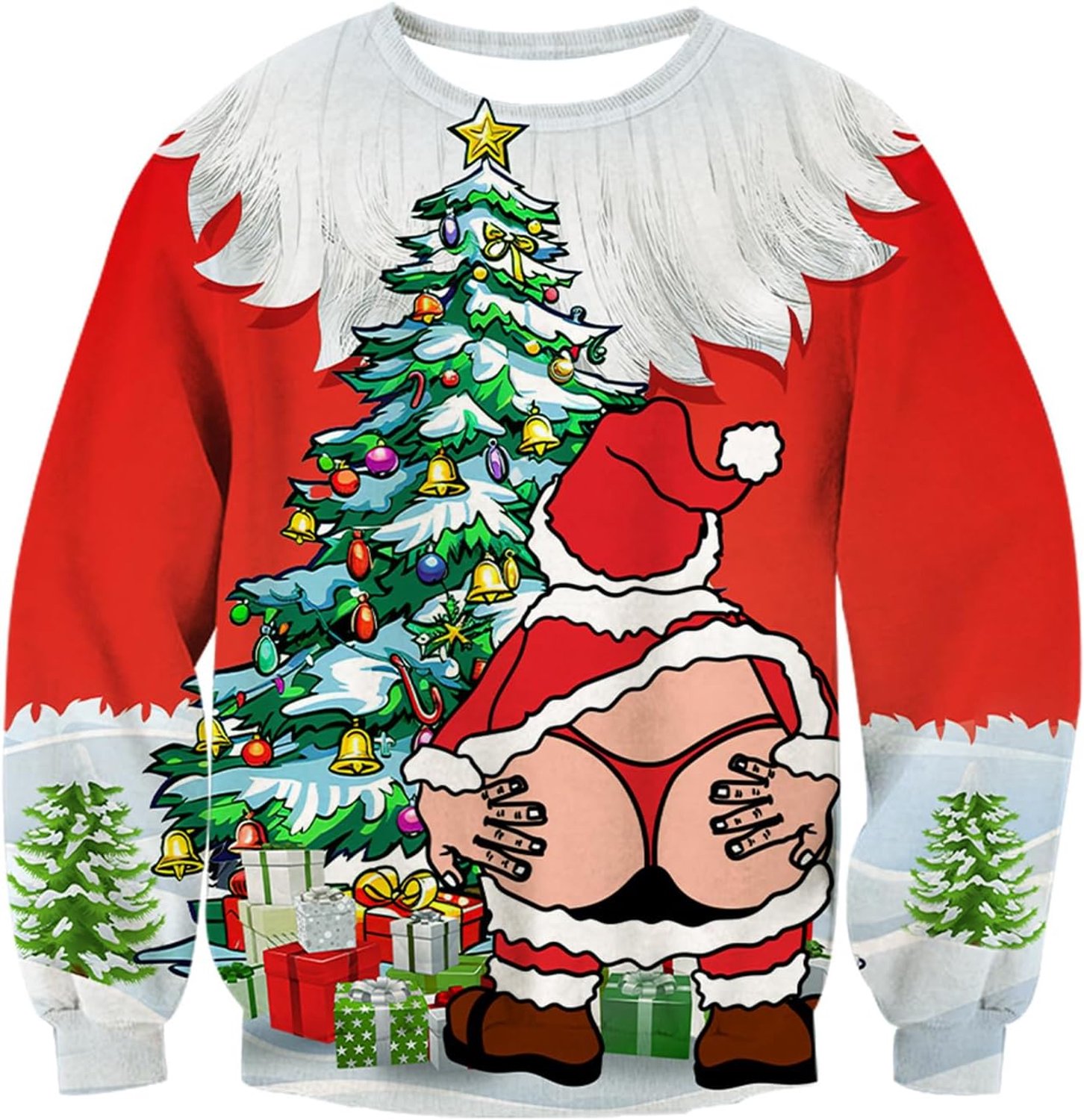 Uniseks, grappige lelijke kersttrui, 3D-print, Kerstman, sweater, lange mouwen