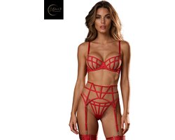 Luxe Lingerieset Dames – Lingerie Erotisch – Sexy Lingerie – 4-delige set – Rood Kant – Lingerie Setje – Verleidelijke BH met Jarretels & Hoge Taille String – Sexy Lingerie – Chique – Luxe –Boudoir Look – Kinky – Erotisch – Maat XS/S, M, L