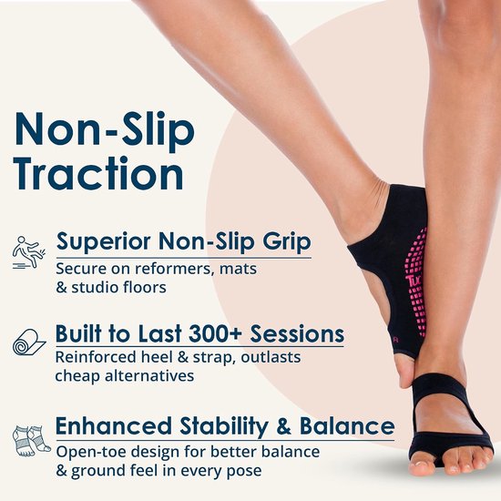 Tucketts Yogakousen Dames Antislip Toeless - Pilates, Barre, Studio — afbeelding 3