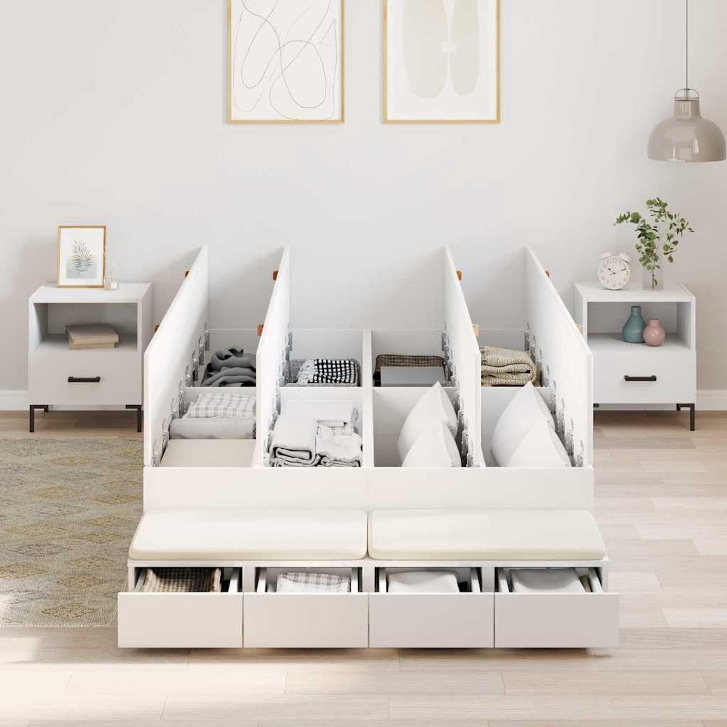 Grenenhout Opbergbedframe Moderne slaapkamer Wit 120 x 200 cm