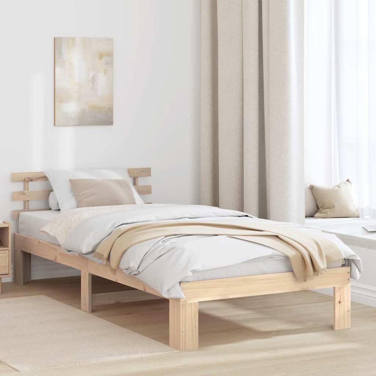 Grenenhout modern minimalistisch bedframe Naturel 75 x 190 cm