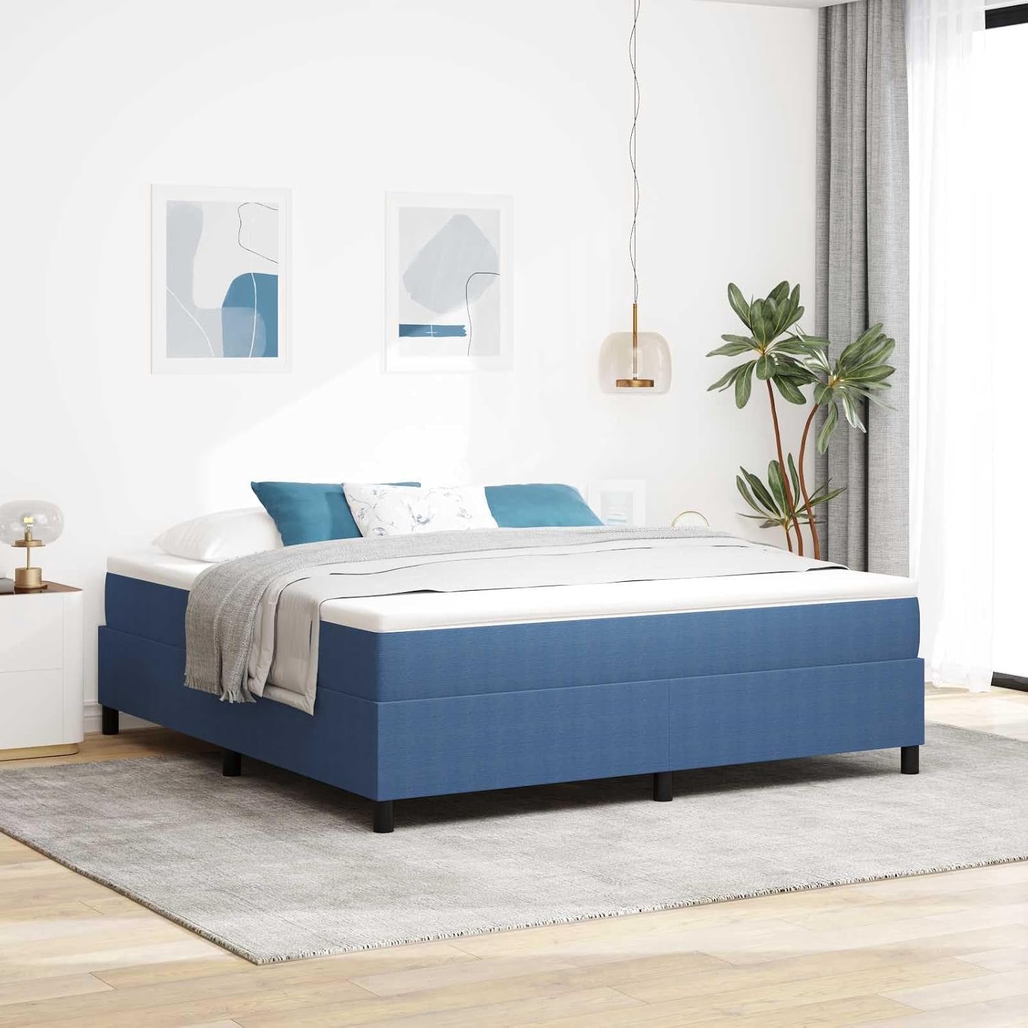 Stof Modern platformbed Grenenhout Blauw 180 x 200 cm