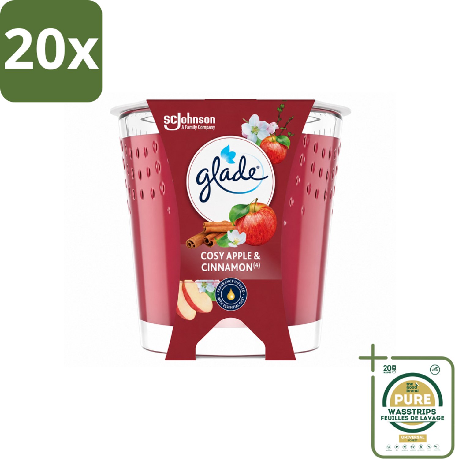 20 x Glade - Geurkaars Cosy Appel Kaneel - 100% Raapzaadwas & Vegan - 112 g - Wasstrips - Geurkaars - Vegan - Raapzaadwas - Appel Kaneel - Geur