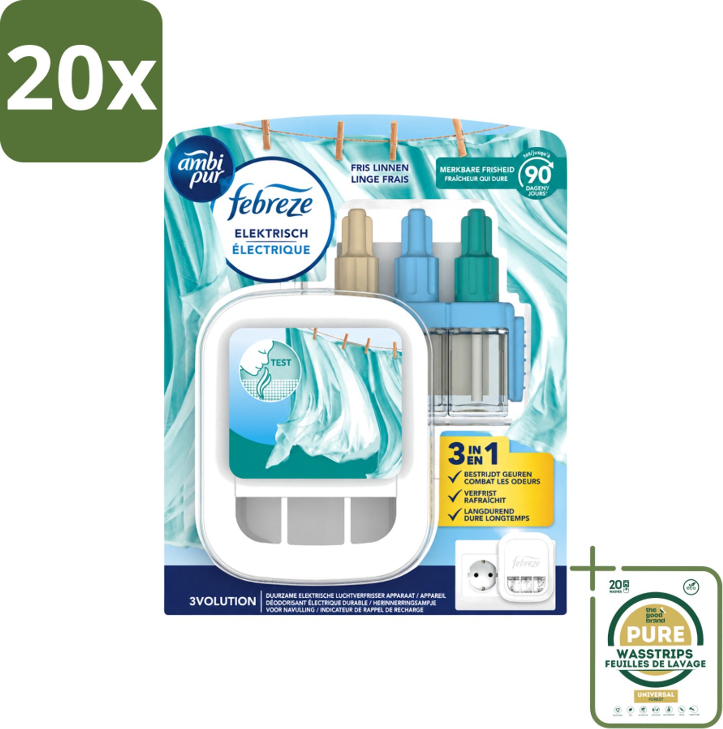 20 x Ambi Pur - 3Volution - Starterkit - Fresh Linnen - 20 ml - Wasstrips - Luchtverfrisser - Geurwisseltechnologie - Fris Geur - Geurverspreiding - Geurautomatisch