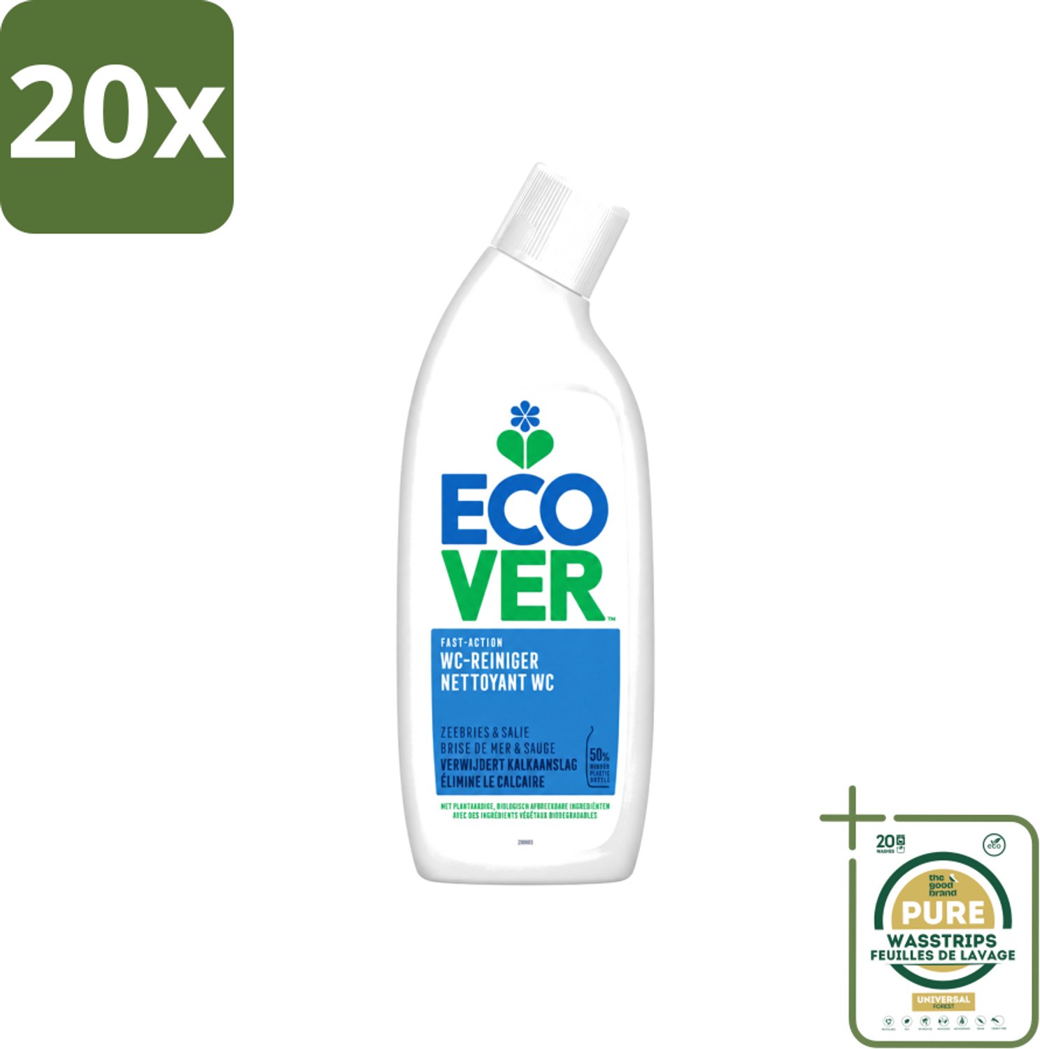 20 x Ecover - Toiletreiniger - Zeebries & Salie - 750 ml - Wasstrips - Toiletreiniger - Zeebries En Salie - Ontkalken - Reinigen - Natuurlijke Geur