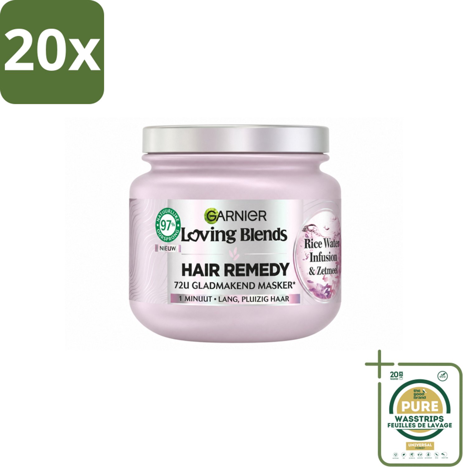 20 x Garnier - Loving Blends - Haarmasker - Rice Water Infusion - Glans & Zachtheid - Lang Haar - 340 ml - Wasstrips - Haarmasker - Haarvoeding - Rice Water - Glans Haar - Zach Haar