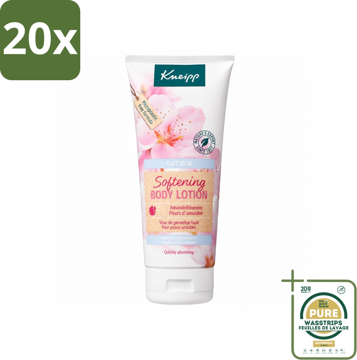 20 x Kneipp - Body lotion - Soft Skin - Amandelbloesem - 200 ml - Wasstrips - Gevoelige Huid Verzorging - Amandelolie - Hydraterende Crème - Zachte Huid - Huidverzorging