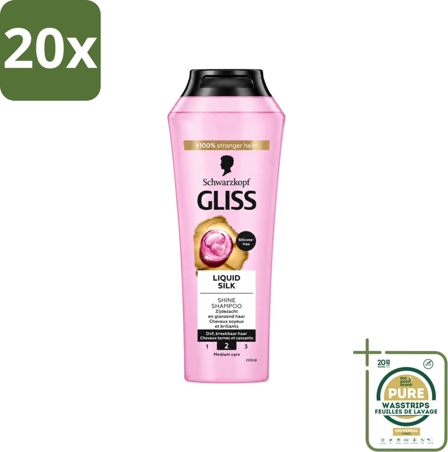 20 x Gliss - Shampoo - Liquid Silk - Voor Glanzend en Zijdezacht Haar - 250 ml - Wasstrips - Haarverzorging - Glansshampoo - Zijdezacht Haar - Lichtgewicht Shampoo - Siliconenvrije Shampoo