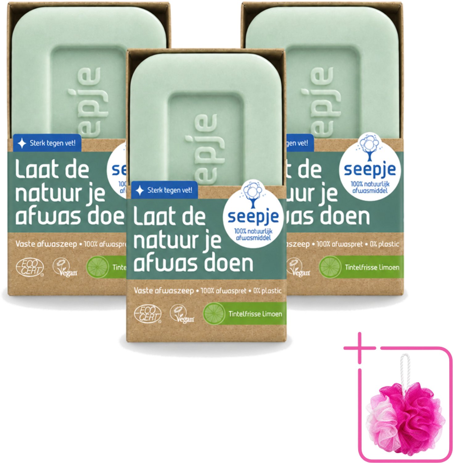 3 x Seepje - Afwaszeep - Handgemaakt & Biologisch - Tintelfrisse Limoen Geur - 120 gr - Bulkverpakking - Afwaszeep - Douchemop - Handgemaakte zeep