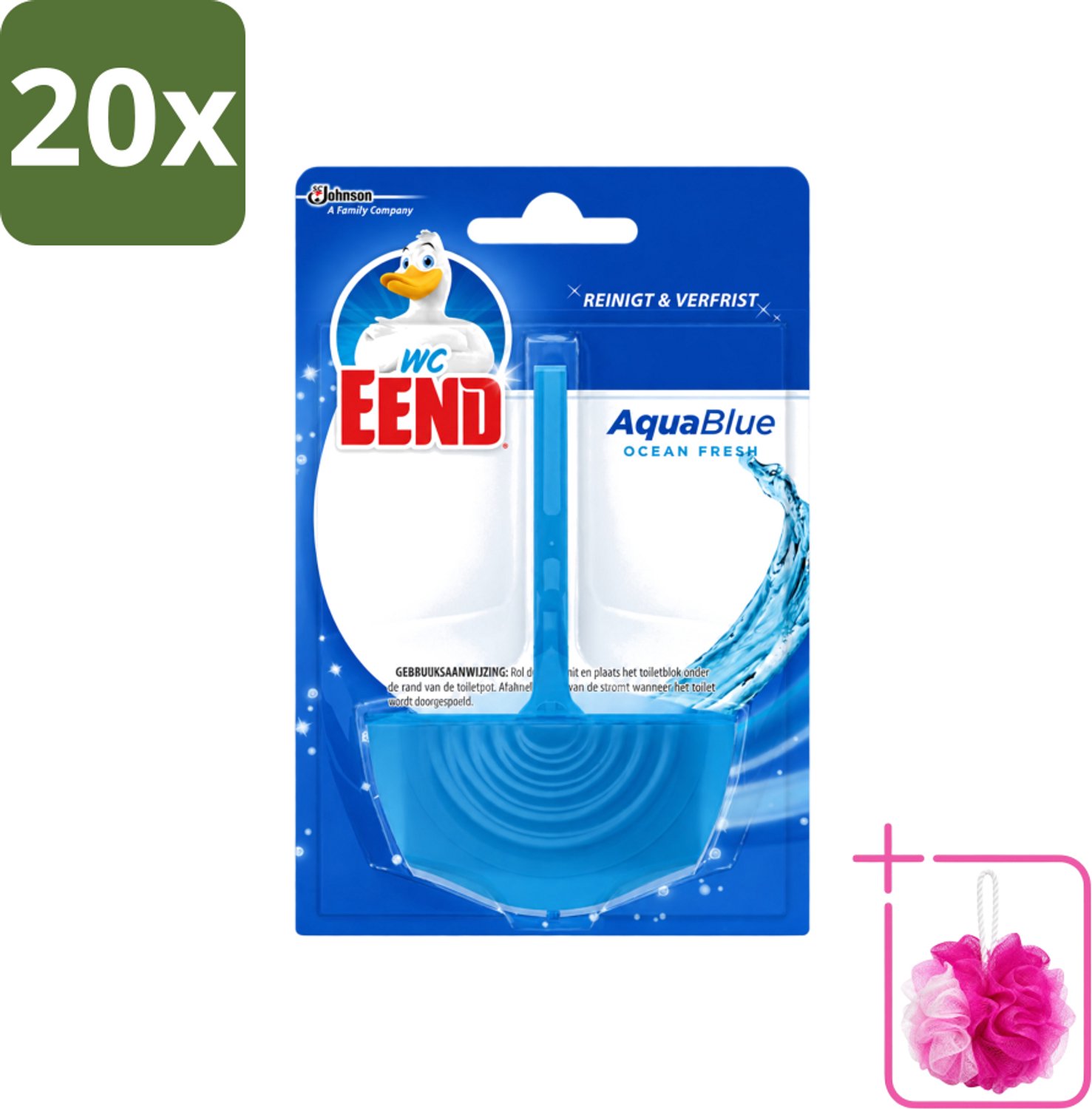 20 x WC Eend - Aqua Blue - Toiletblok - Kleurt Water Blauw & Verfrist - 40 gr - Bulkverpakking - WC Eend Aqua Blue Toiletblok - Douchemop - Blauw spoelwater
