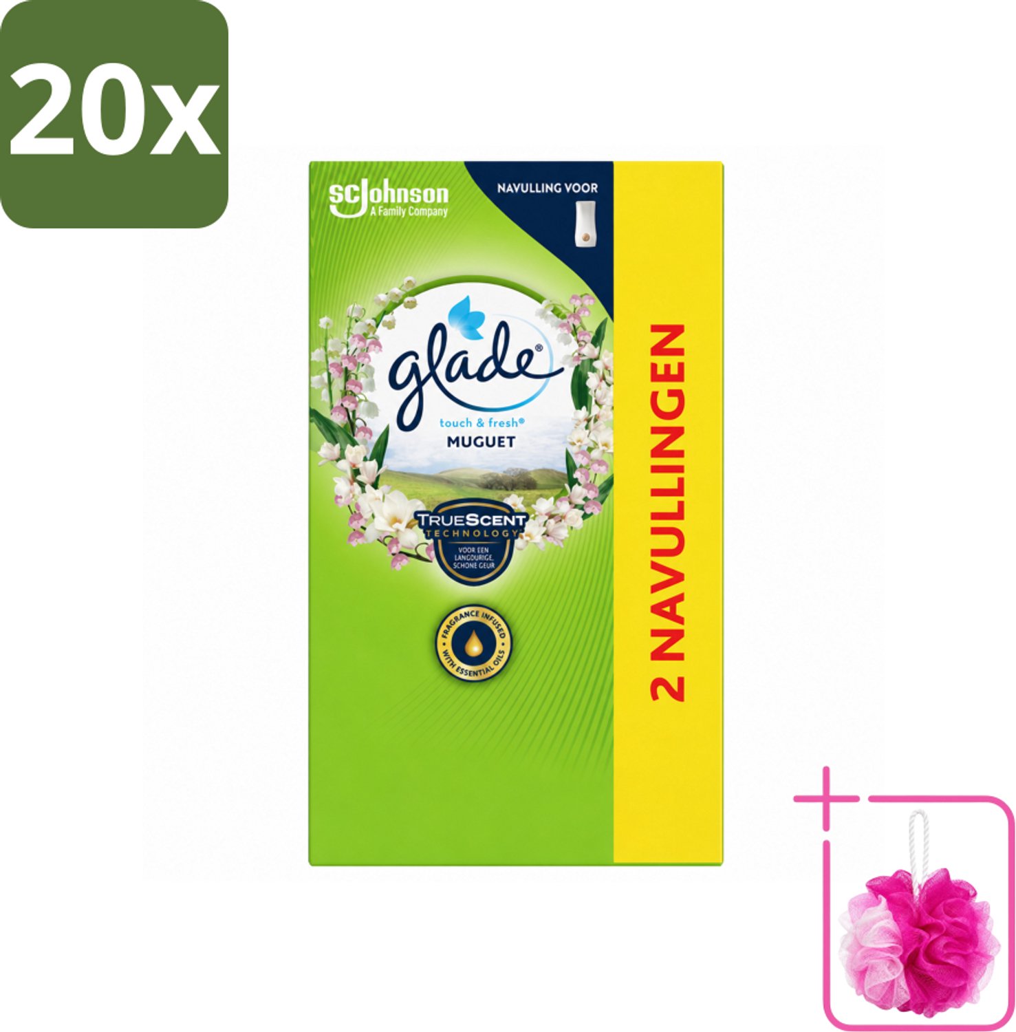 20 x Glade - Touch & Fresh Navulling - Lelietje-van-dalen - 2 × 10 ml - Bulkverpakking - Navulling Muguet - Douchemop - Glade Touch & Fresh