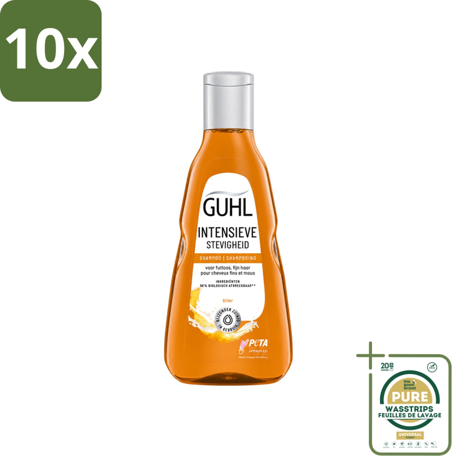 10 x Guhl - Shampoo - Intensieve Stevigheid - 250 ml - Wasstrips - Haarversterking - Intensieve Stevigheid - Bierextract Shampoo - Volume Haar - Krachtig Haar
