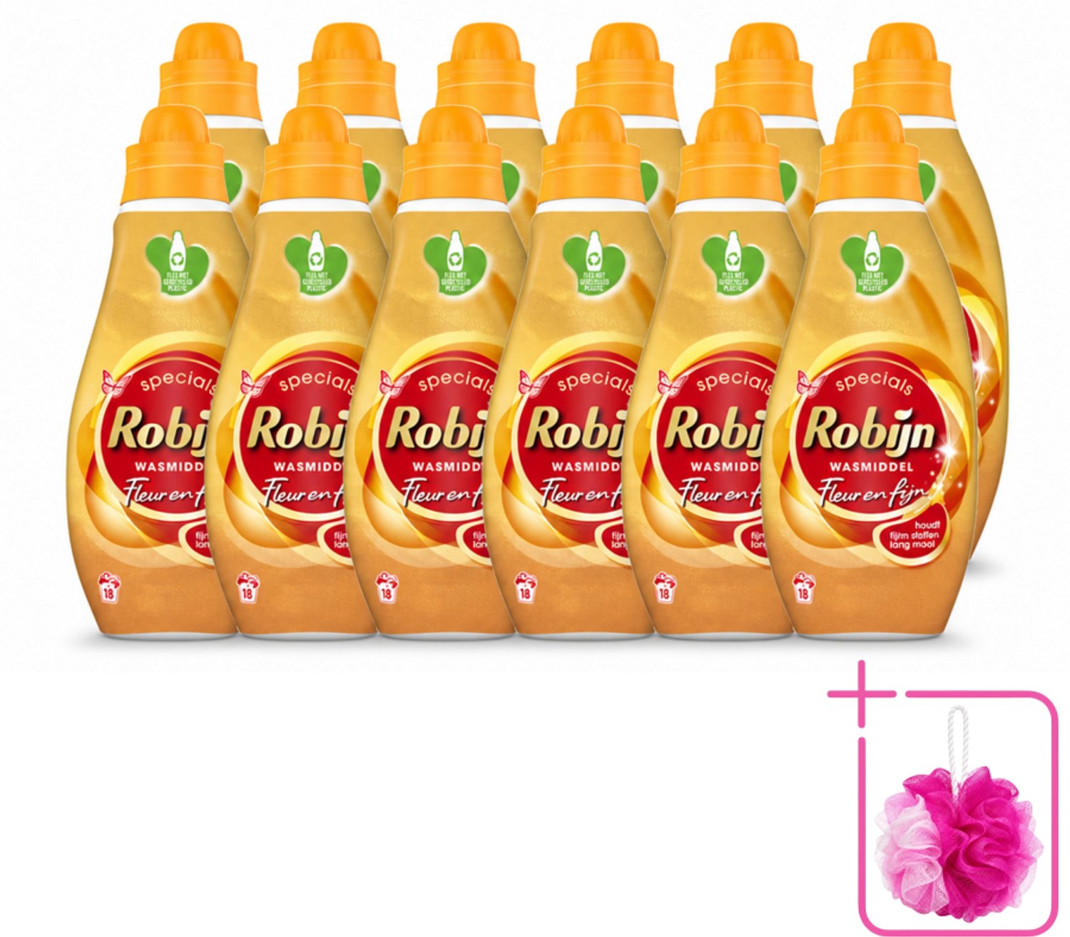 12 x Robijn Specials - Fleur & Fijn - Vloeibaar Wasmiddel - 18 Wasbeurten - Bulkverpakking - Fijne was - Douchemop - Wasmiddel