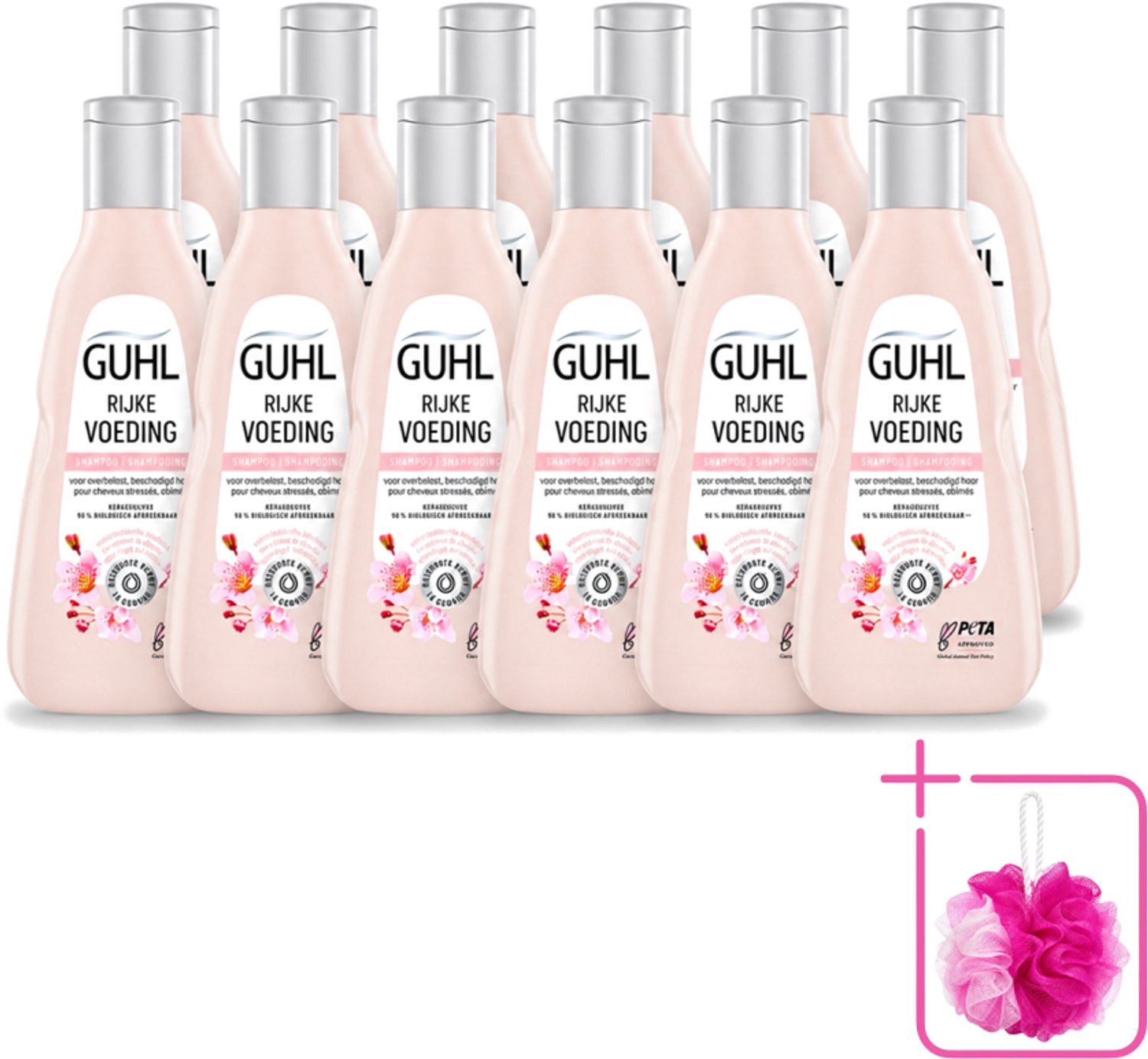 12 x Guhl - Shampoo - Rijke Voeding - 250 ml - Bulkverpakking - Voedend haarshampoo - Douchemop - Droog haar