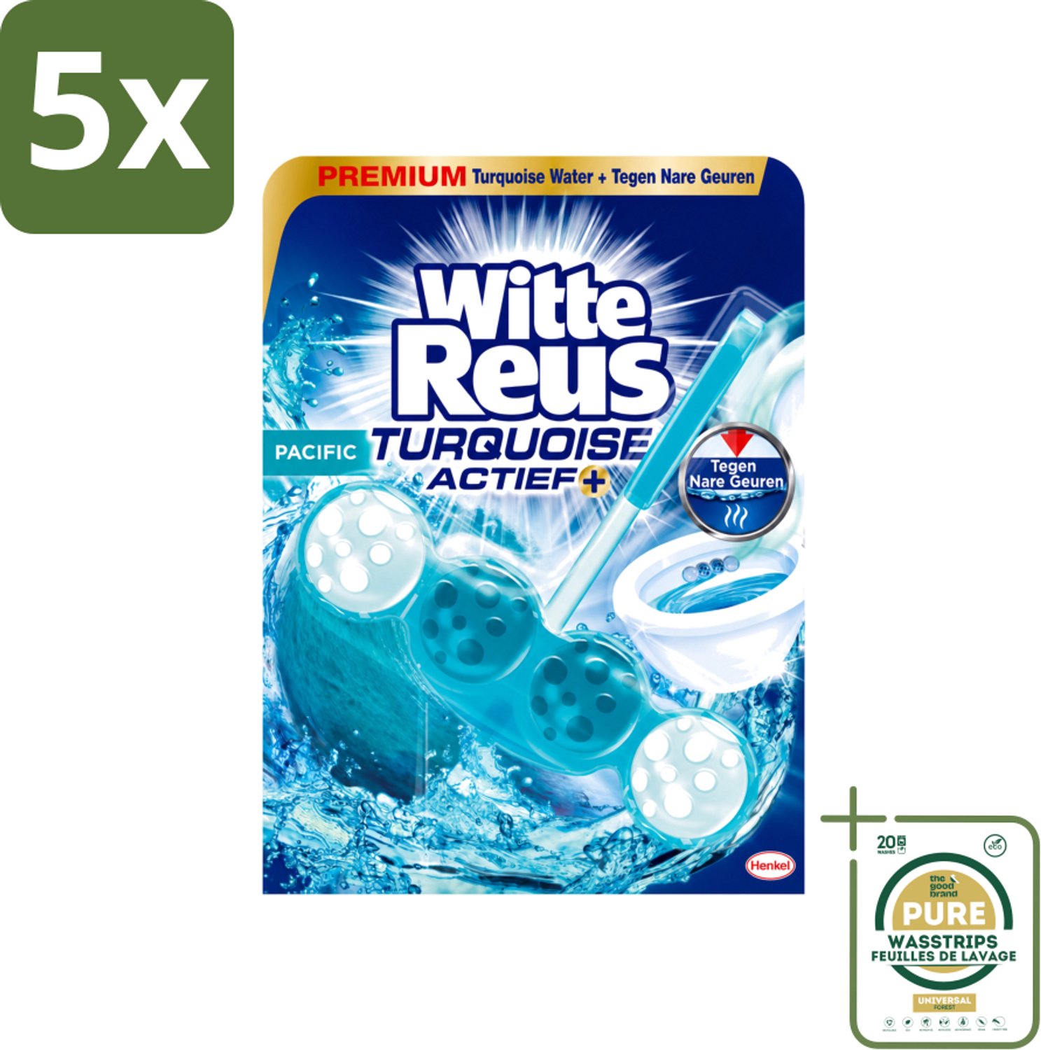 5 x Witte Reus - Turquoise Actief Toiletblok - 1 Toiletblok - Wasstrips - Toiletblok - Reiniging - Frisheid - Schone Toilet - Turquoise Water