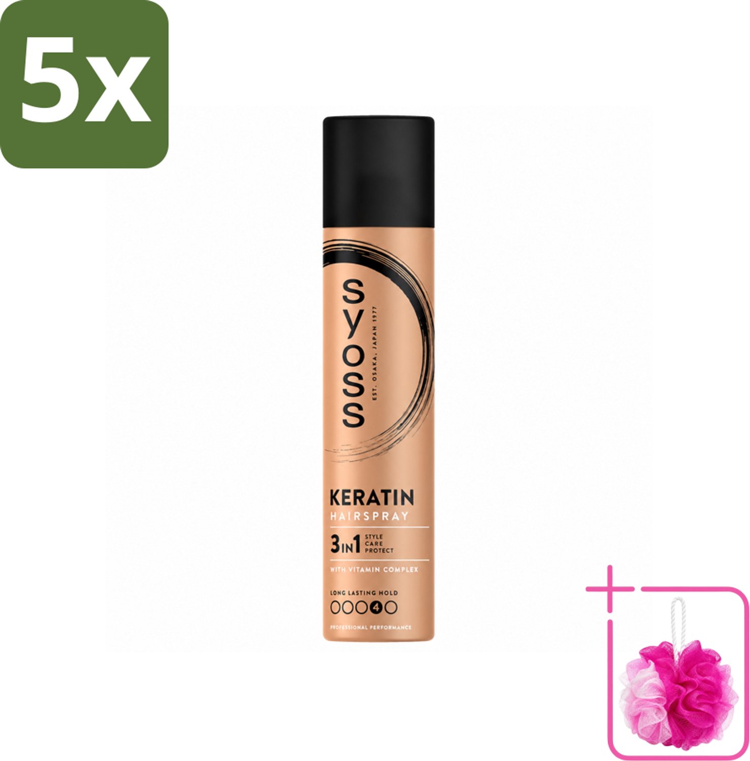 5 x Syoss - Keratin - Haarspray - Versterkt & Fixeert - 300 ml - Bulkverpakking - Haarspray - Douchemop - Haarversterken