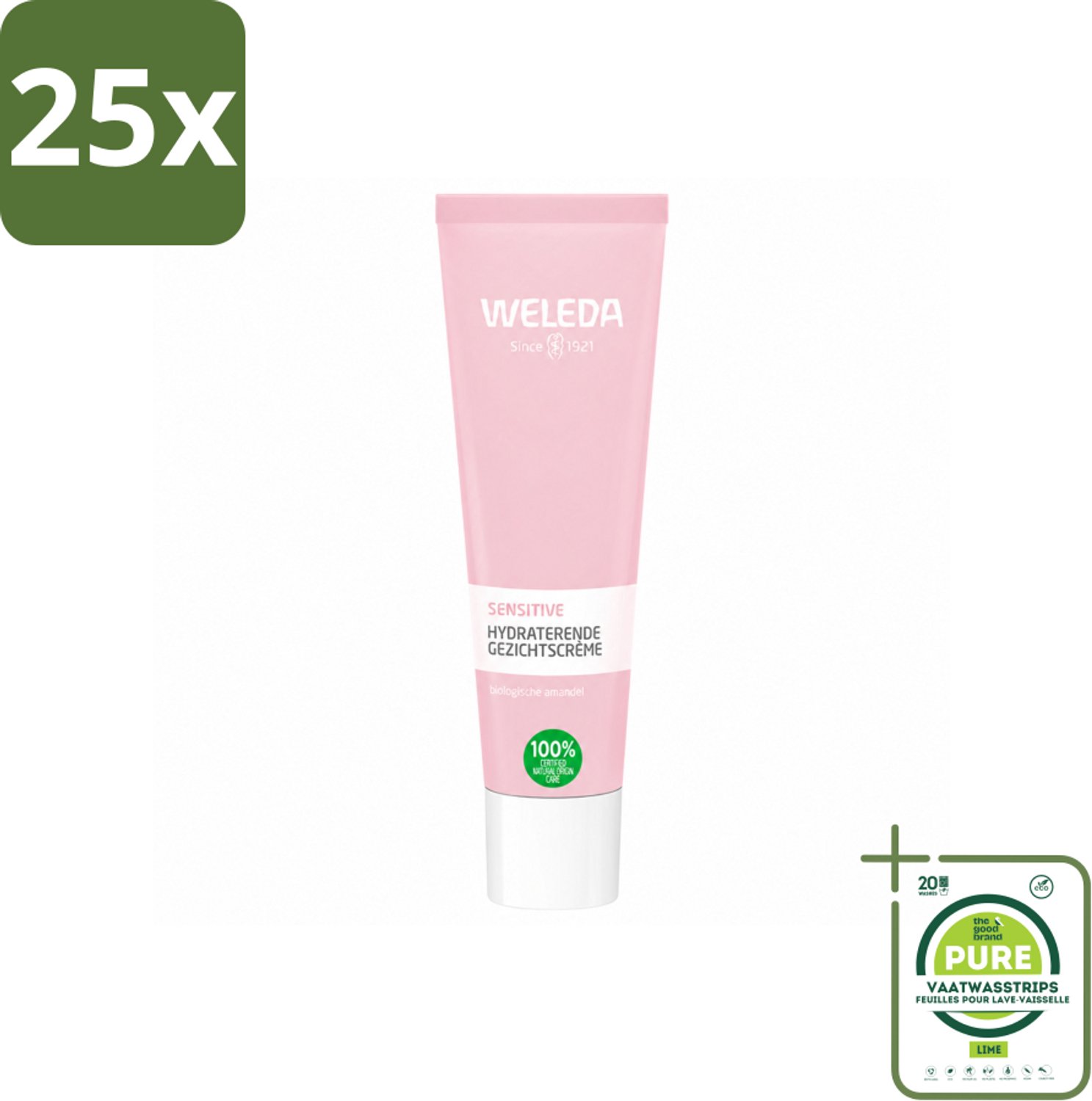 25 x WELEDA - Gezichtscrème Sensitive Hydraterend - Voor gevoelige huid - 30 ml - Grootverpakking - Vaatwasstrips - Gevoelige Huid - Hydraterende Crème - Amandelolie - Roodheid Verminderen - Huidbarrière