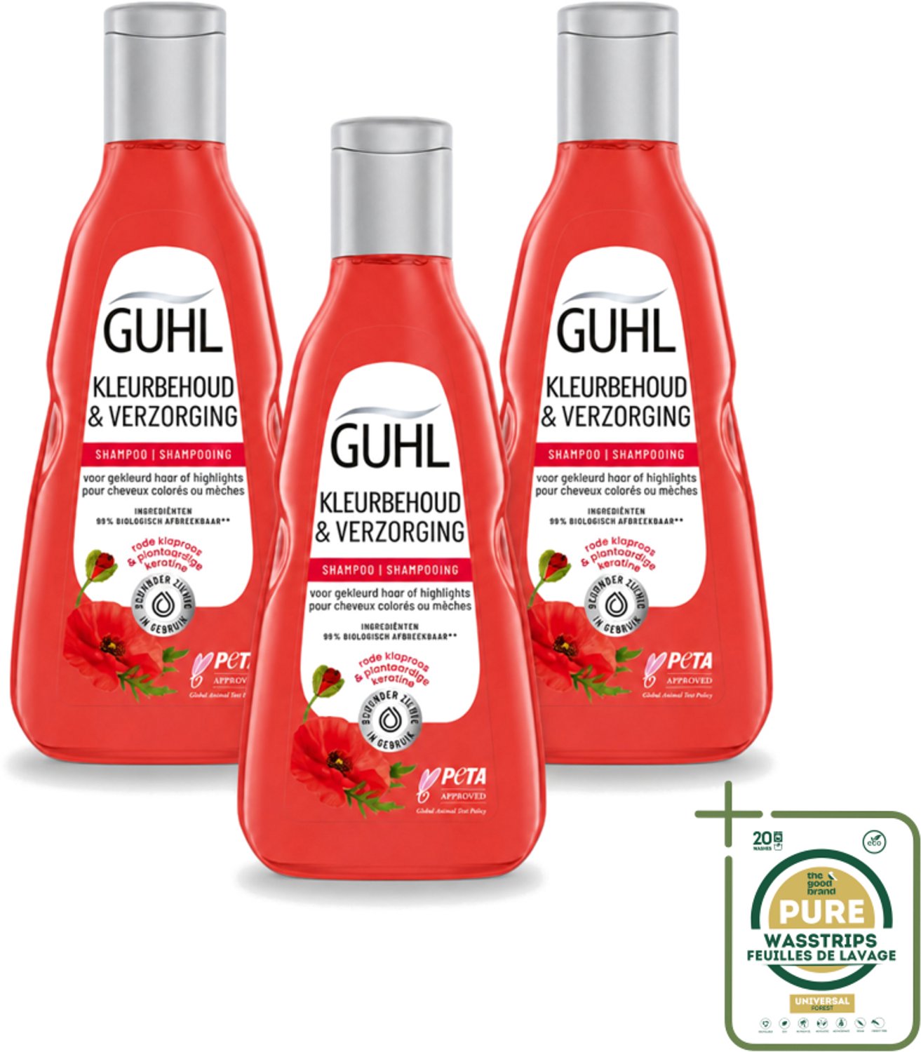 3 x Guhl - Shampoo - Kleurbehoud & Verzorging - 250 ml - Wasstrips - Kleurbehoud Haar - Gekleurd Haar Verzorging - Shampoo Voor Gekleurd Haar - Gezond Haar - Haar Verzorging