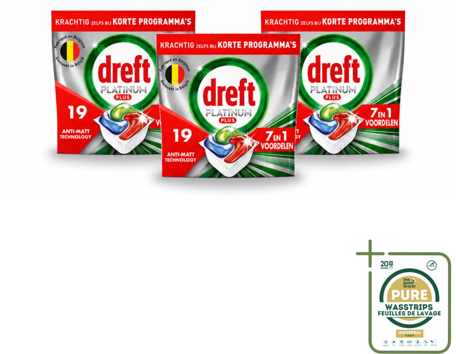 3 x Dreft - Vaatwastabletten - Platinum Plus All-in-One - Krachtige reiniging - 19 Tabletten - Wasstrips - Vaatwasmiddel - Glans Herstellen - Vaat Reinigen - Vaatwasmiddel Tablet - Vaatwasmiddel Korte Cyclus