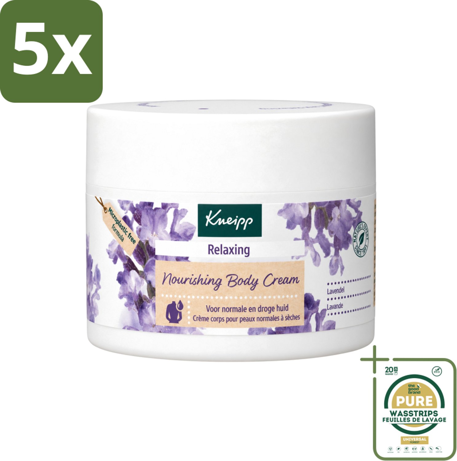 5 x Kneipp - Body crème - Relaxing - Lavendel - Rustgevende geur - 200 ml - Wasstrips - Lavendel Crème - Rustgevende Crème - Huidverzorging - Ontspanning - Bodycrème