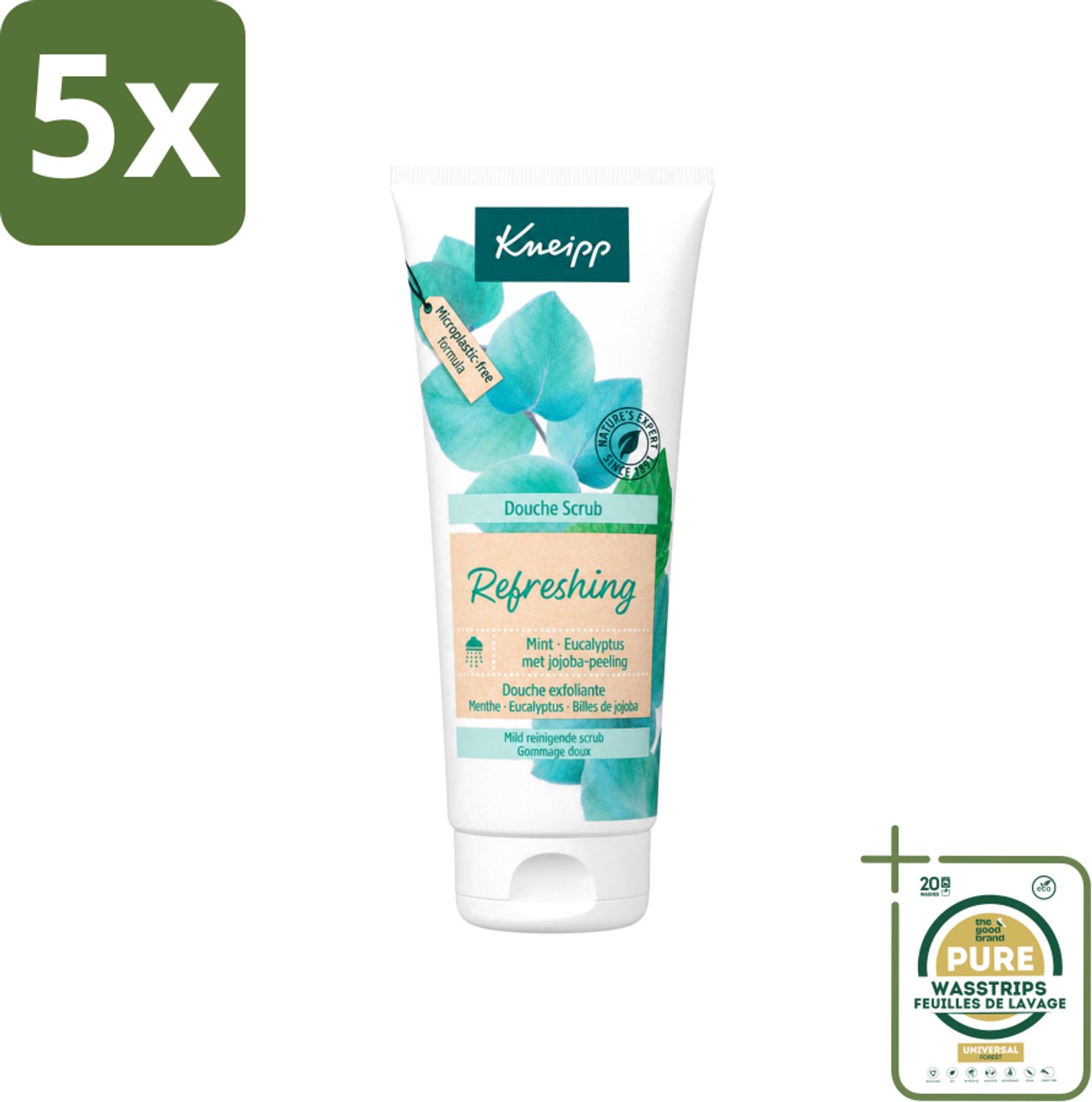 5 x Kneipp - Douche scrub - Refreshing - Mint & Eucalyptus - 200 ml - Wasstrips - Douche Scrub - Huidpeel - Exfoliatie - Verfrissende Douche - Mint En Eucalyptus