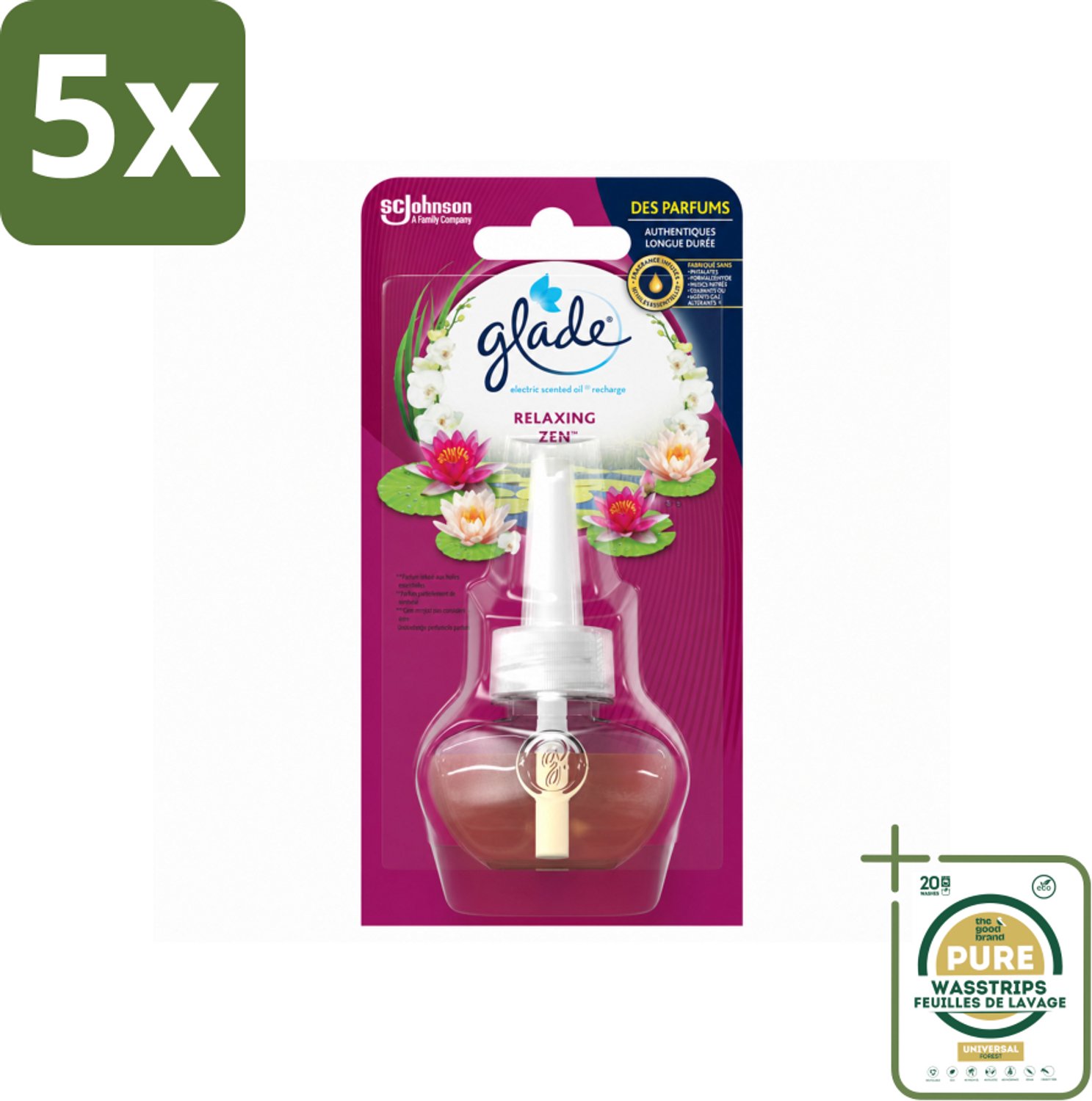 5 x Glade - Navulling Elektrische Olie - Relaxing Zen - Zonder Houder - Wasstrips - Luchtverfrisser - Geur - Ontspanning - Geurverspreider - Elektrische Olie